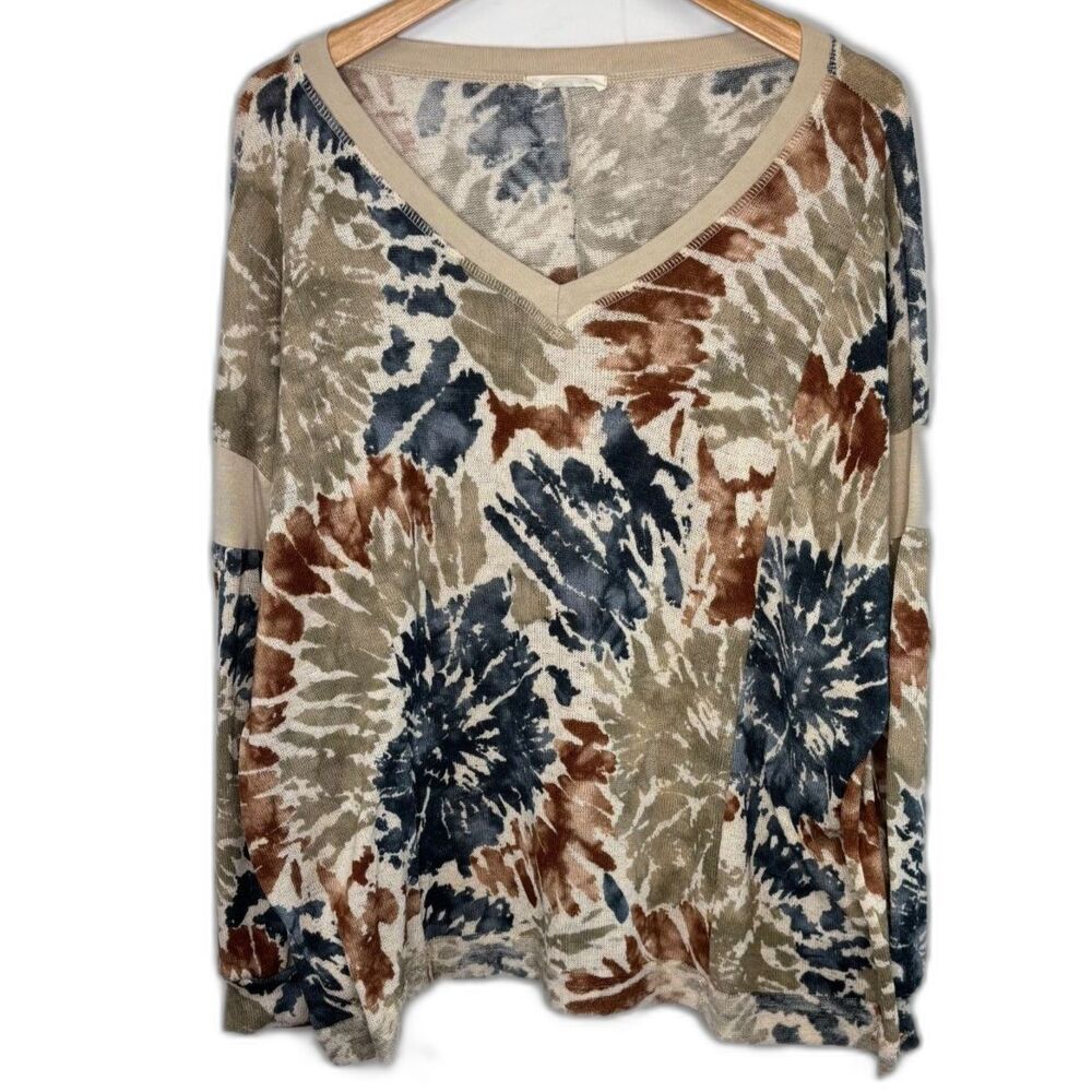 Lovely J Oversized Lightweight Knit V-neck Pullover Sweater Size Large/XLarge
